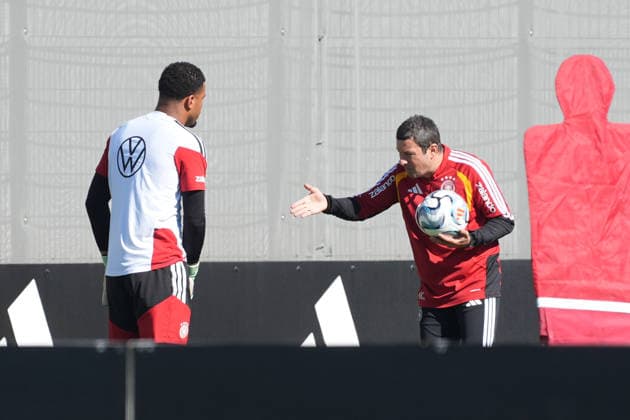 Goalkeeper Noah Atubolu (Germany) in individual training, just as he did before the other two games featuring Marc-André ter Stegen and goalkeeper Alexander Nübel (Germany), who were then called into action. HerzoBase, September 30, 2026: German National Team Nations League preparation, Home Ground, HerzoBase, World of Adidas, Herzogenaurach