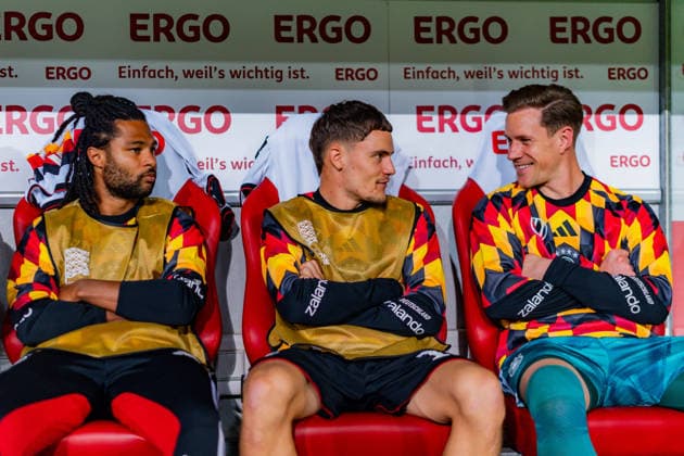 Nations League, Group A, Matchday 2, Germany vs. Greece on September 27, 2026, at the WWK Arena in Augsburg: Marc-André ter Stegen (Germany), Florian Wirtz (Germany), Serge Gnabry Copyright: xBahhoxKarax