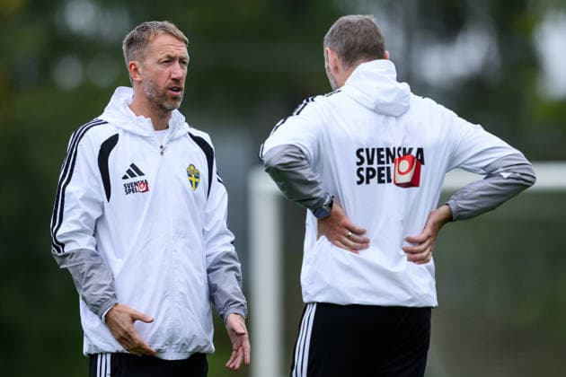 September 30, 2026: Head Coach Graham Potter and Assistant Coach Andreas Georgson of the Swedish men s national soccer team at a training session on September 30, 2026 in Stockholm. Photo by Jesper Zerman, BILDBYRAN, code JZ JZ0762: soccer, football, fotball, Nations League, UEFA Nations League, training, practice, Sweden, Sweden A, bbeng Copyright: JESPERxZERMAN BB260930JZ014