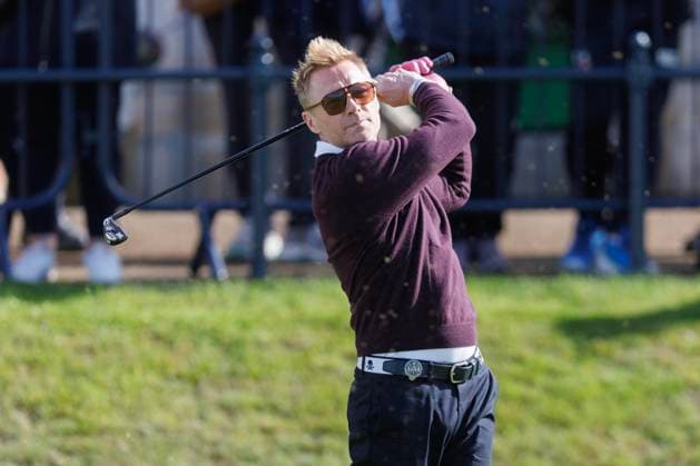 RECORD DATE NOT STATED 30th September 2026; The Old Course, St Andrews Links, St Andrews, Scotland; DP World Tour Golf, Alfred Dunhill Links Championship, Practice Day; Musician Ronan Keating plays a shot from the tee on the first hole DavidxYoung