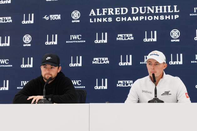 RECORD DATE NOT STATED 30th September 2026; The Old Course, St Andrews Links, St Andrews, Scotland; DP World Tour Golf, Alfred Dunhill Links Championship, Practice Day; Brothers Alex Fitzpatrick and Matt Fitzpatrick of England during a press conference, PK, Pressekonferenz to preview the tournament DavidxYoung