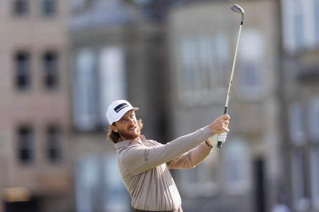 RECORD DATE NOT STATED 30th September 2026; The Old Course, St Andrews Links, St Andrews, Scotland; DP World Tour Golf, Alfred Dunhill Links Championship, Practice Day; Tommy Fleetwood of England plays a shot from the fairway on the first hole DavidxYoung