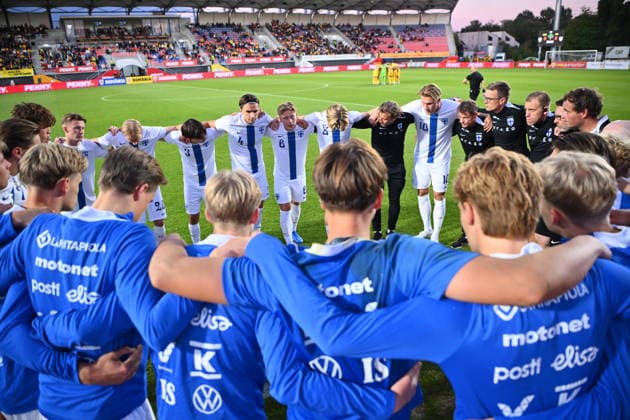 Romania v Finland, U21, U 21 Finland playrers react during the European Under-21 Championship 2027, Qualifying round game between Romania and Finland at Eugen Popescu stadium in Targoviste, Romania, 30 September 2026. ALEX NICODIM Imago Images Copyright: xAlexxNicodimx