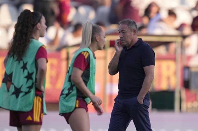 Roma™s head coach Gianpiero Piovani during the Uefa Women™s Champions League soccer match between Roma and Barcellona at the Rome s Tre Fontane stadium, Italy - Wednesday September 30, 2026 - Soccer ( Photo by Alfredo Falcone LaPresse )  Copyright: xAlfredoxFalcone LaPressex