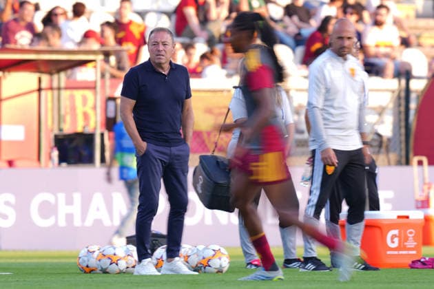 Roma™s head coach Gianpiero Piovani during the Uefa Women™s Champions League soccer match between Roma and Barcellona at the Rome s Tre Fontane stadium, Italy - Wednesday September 30, 2026 - Soccer ( Photo by Alfredo Falcone LaPresse )  Copyright: xAlfredoxFalcone LaPressex