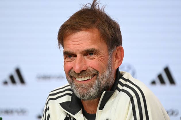 German National Team Coach Juergen KLOPP GER, laughing, laughs, laughing, optimistic, in a good mood, single frame, cropped single shot, portrait, Press conference on September 30, 2026, UEFA Nations League group stage, Group B, Matchday 3: Germany (GER) vs. Serbia (SRB) on October 1, 2026, ALLIANZ ARENA