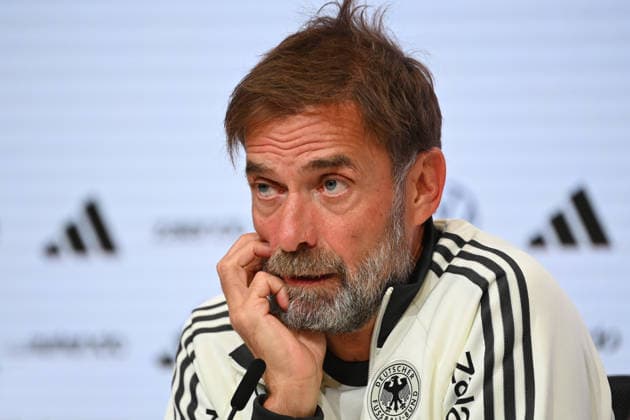 German National Team Coach Juergen KLOPP GER, gesturing, skeptical, single frame, cropped single shot, portrait, press conference on September 30, 2026, UEFA Nations League group stage, Group B, Matchday 3: Germany (GER) vs. Serbia (SRB) on October 1, 2026, Allianz Arena