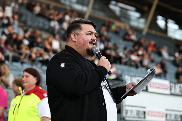 SOCCER - WEC, Sturm vs Wolfsburg GRAZ,AUSTRIA,30.SEP.26 - SOCCER - UEFA Women s Europa Cup, qualification, SK Sturm Graz vs VfL Wolfsburg. Image shows stadium speaker Joserf Schuster (Sturm).  GEPAxpictures xChrisxBauer
