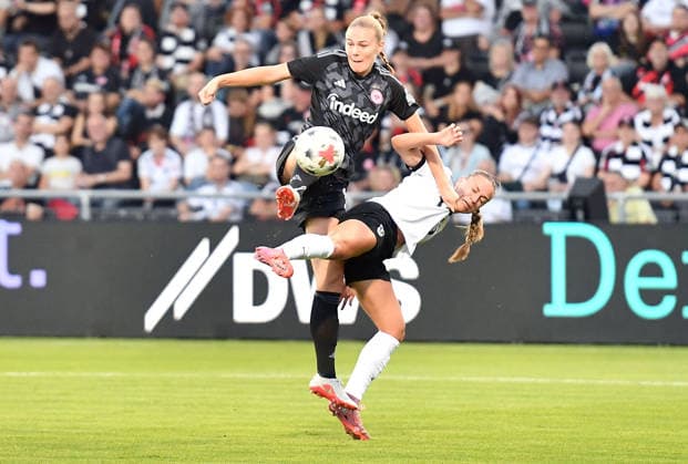 September 30, 2026, xhbx, Soccer: UEFA Women s Europa Cup Qualifiers, Eintracht Frankfurt vs. Fimleikafelag Hafnarfjördur, Marthine Oestenstad (Eintracht Frankfurt Women), Ingibjörg Magnusdottir (Fimleikafelag Hafnarfjördur), Frankfurt