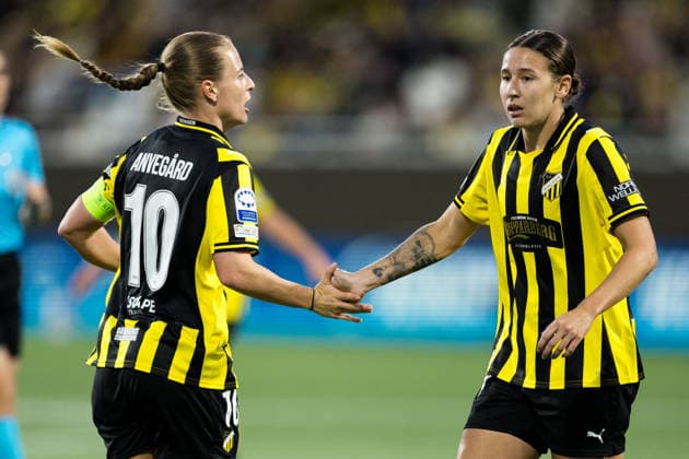 September 30, 2026: Anna Anvegard and Tabitha Michelle Tindell of Häcken during the Women’s Champions League soccer match between Häcken and Juventus on September 30, 2026 in Gothenburg. Photo by Michael Erichsen, BILDBYRAN COP 89 MI1032. soccer, football, fotball, UEFA Women’s Champions League, Häcken, Juventus, women’s soccer, BBENG, soccer, football, fotball, UEFA Women’s Champions League, Häcken, Juventus, women’s soccer, BBENG  Copyright: MICHAELxERICHSEN BB260930MI018