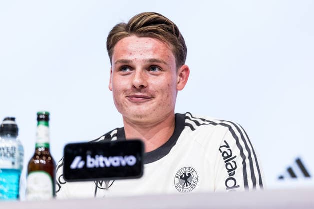 MUNICH, GERMANY - SEPTEMBER 30: Jonas Urbig (Germany, 1) during the pressconference before the UEFA Nations League match between Germany vs. Serbia at Allianz Arena on matchday 3 of the UEFA Nations League on September 30, 2026 in Munich, Germany. Bavaria Germany Copyright: xSteffiexWunderlx