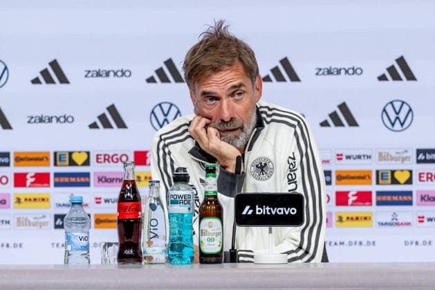 Jürgen Klopp, Head Coach, German National Team, Germany—bored, tired—portrait, Germany vs. Serbia, soccer, UEFA Nations League, League A group stage, post-match press conference, 2026–2027 season, September 30, 2026 DFL DFB REGULATIONS PROHIBIT ANY USE OF PHOTOGRAPHS AS IMAGE SEQUENCES AND OR QUASI-VIDEO Photo: HMB Media, Heike Feiner Copyright: HMBxMedia HeikexFeiner