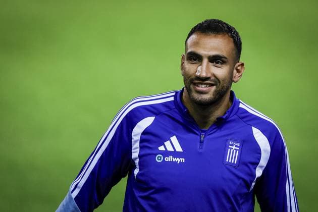 THESSALONIKI , 30-09-2026 , Toumba Stadium , season 2026 2027 , UEFA Nations League football , Picture shows Greece player Vangelis Pavlidis during the press conference, PK, Pressekonferenz md-1 and training Press conference Greece and training in Thessaloniki x207758818x Copyright: