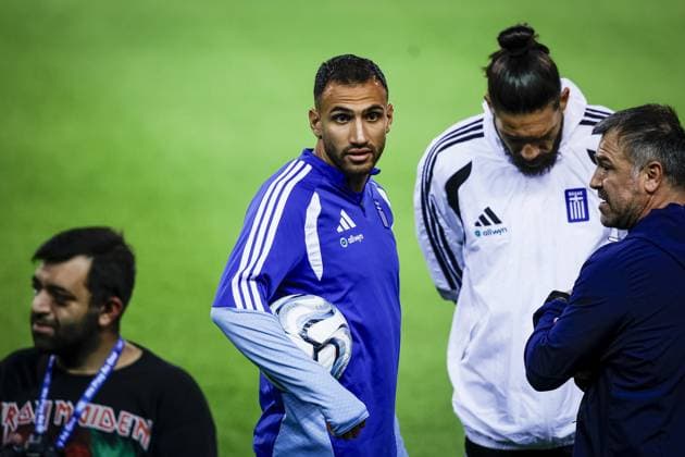 THESSALONIKI , 30-09-2026 , Toumba Stadium , season 2026 2027 , UEFA Nations League football , Picture shows Greece player Vangelis Pavlidis during the press conference, PK, Pressekonferenz md-1 and training Press conference Greece and training in Thessaloniki x207758824x Copyright: