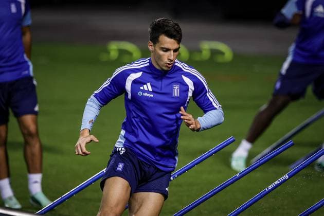 THESSALONIKI , 30-09-2026 , Toumba Stadium , season 2026 2027 , UEFA Nations League football , Picture shows Greece player Tasos Douvikas during the press conference, PK, Pressekonferenz md-1 and training Press conference Greece and training in Thessaloniki x207758848x Copyright:
