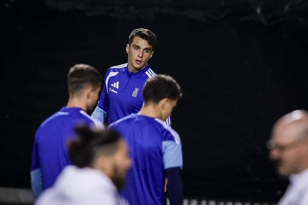 THESSALONIKI , 30-09-2026 , Toumba Stadium , season 2026 2027 , UEFA Nations League football , Picture shows Greece player Tasos Douvikas during the press conference, PK, Pressekonferenz md-1 and training Press conference Greece and training in Thessaloniki x207758852x Copyright: