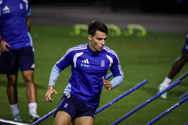 THESSALONIKI , 30-09-2026 , Toumba Stadium , season 2026 2027 , UEFA Nations League football , Picture shows Greece player Tasos Douvikas during the press conference, PK, Pressekonferenz md-1 and training Press conference Greece and training in Thessaloniki x207758863x Copyright: