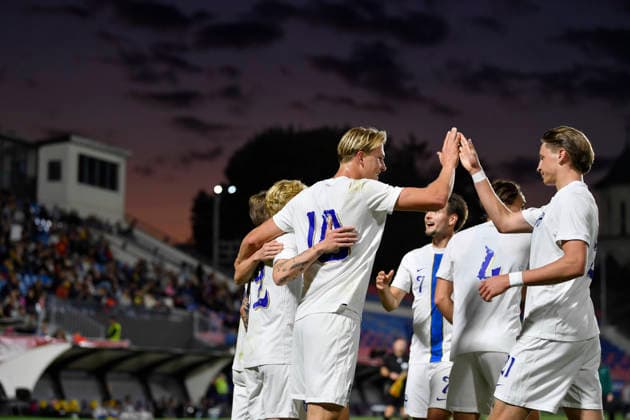 Romania v Finland, U21, U 21 Luka Hyrylainen celebrates during the European Under-21 Championship 2027, Qualifying round game between Romania and Finland at Eugen Popescu stadium in Targoviste, Romania, 30 September 2026. ALEX NICODIM Imago Images Copyright: xAlexxNicodimx