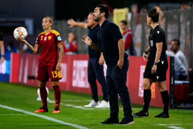 Pere Romeu, Head coach of FC Barcelona, Barca during the Women s Champions league football match between AS Roma and FC Barcelona at Tre Fontane stadium in Rome (Italy), September 30, 2026. AndreaxStaccioli