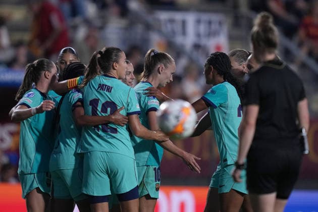Barcellona s Caroline Graham Hansen celebrates after scoring during the Uefa Women™s Champions League soccer match between Roma and Barcellona at the Rome s Tre Fontane stadium, Italy - Wednesday September 30, 2026 - Soccer ( Photo by Alfredo Falcone LaPresse )  Copyright: xAlfredoxFalcone LaPressex