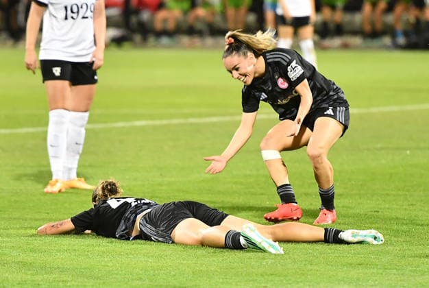 September 30, 2026, xhbx, Soccer UEFA Women s Europa Cup Qualifiers, Eintracht Frankfurt vs. Fimleikafelag Hafnarfjördur, goal celebration, celebrating the 1-1 goal by Larissa Mühlhaus (Eintracht Frankfurt Women) and Ereleta Memeti (Eintracht Frankfurt Women), Frankfurt