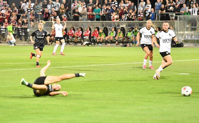 September 30, 2026, xhbx, Soccer UEFA Women s Europa Cup Qualifiers, Eintracht Frankfurt vs. Fimleikafelag Hafnarfjördur – Goal scored: Larissa Mühlhaus scores the 1-1 goal for Eintracht Frankfurt Women s Team, Frankfurt