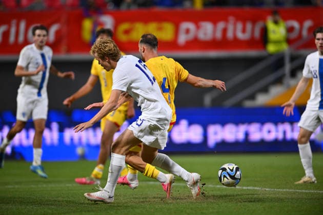 Romania v Finland, U21, U 21 Toivo Mero of Finland scores his side second goal during the European Under-21 Championship 2027, Qualifying round game between Romania and Finland at Eugen Popescu stadium in Targoviste, Romania, 30 September 2026. ALEX NICODIM Imago Images Copyright: xAlexxNicodimx