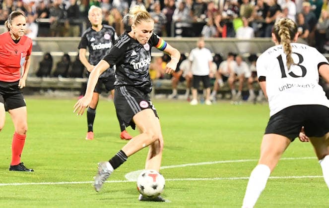 September 30, 2026, xhbx, Soccer, UEFA Women s Europa Cup Qualifiers, Eintracht Frankfurt vs. Fimleikafelag Hafnarfjördur, Goal scored: Laura Freigang scores the 2-1 goal for Eintracht Frankfurt Women s Team, Frankfurt