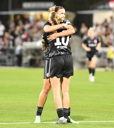 September 30, 2026, xhbx, Soccer UEFA Women s Europa Cup Qualifiers, Eintracht Frankfurt vs. Fimleikafelag Hafnarfjördur, Goal celebration, celebrating the goal 2-1 Larissa Mühlhaus, Eintracht Frankfurt Women s Team; Laura Freigang, Eintracht Frankfurt Women s Team, Frankfurt