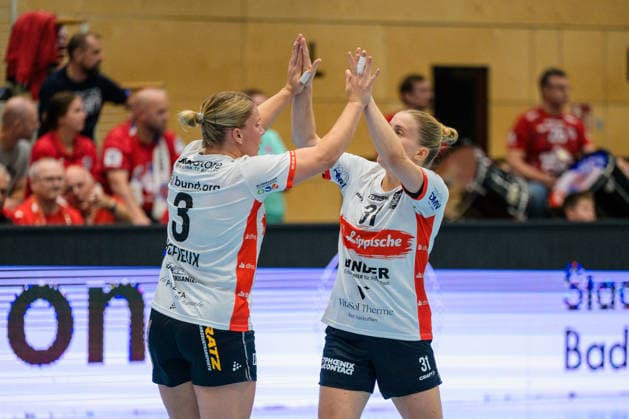 Laura Rueffieux (HSG Blomberg Lippe, No. 03) and Alexia Hauf (HSG Blomberg Lippe, No. 31), GER; Thueringer HC vs. HSG Blomberg Lippe, Handball, DHB Cup, 2026–2027 Season, 2nd round, Wednesday, 7:00 p.m., September 30, 2026 GER, Thuringer HC vs. HSG Blomberg Lippe, Handball, DHB Cup, 2026–2027 season, 2nd round, Wednesday, 7:00 p.m., September 30, 2026, Bad Langensalza Copyright: xMartinxHerbstx