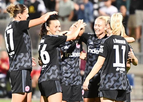 September 30, 2026, xhbx, Soccer, UEFA Women s Europa Cup Qualifiers, Eintracht Frankfurt vs. Fimleikafelag Hafnarfjördur, Goal celebration, celebrating the 3-1 goal by Hanna Bennison, Eintracht Frankfurt Women s Team, Frankfurt