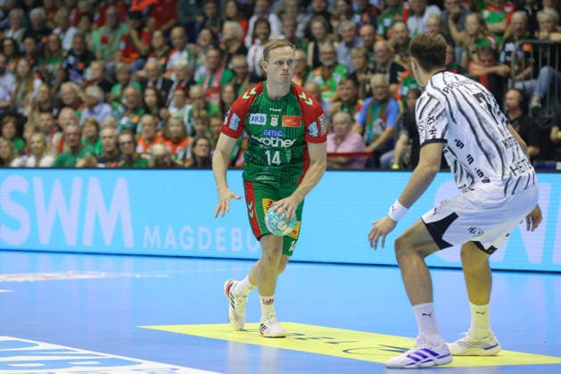 September 30, 2026, xgox, Opel HBL Handball, SC Magdeburg vs. THW Kiel, emspor, from left: Omar, Ingi, Magnusson (Magdeburg), 14 (Magdeburg)
