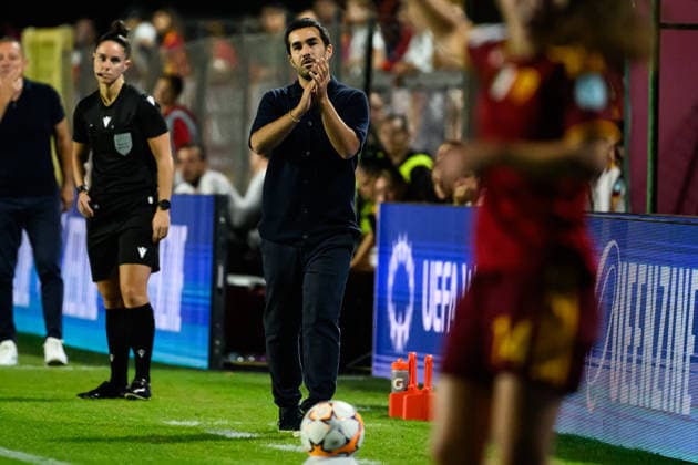 Pere Romeu, Head coach of FC Barcelona, Barca during the Women s Champions league football match between AS Roma and FC Barcelona at Tre Fontane stadium in Rome (Italy), September 30, 2026. AndreaxStaccioli