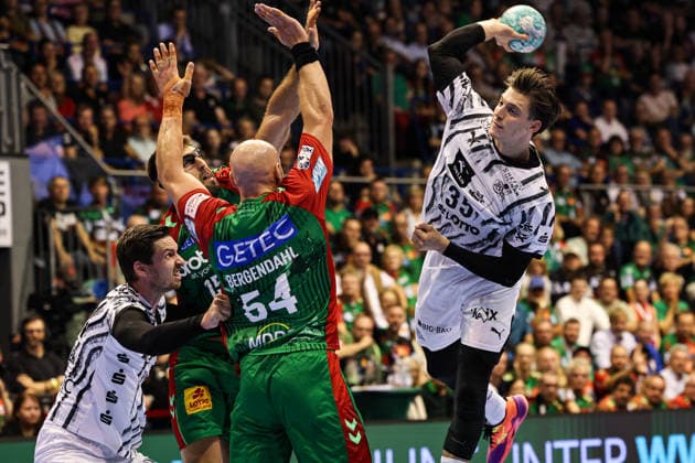 Domen Makuc, THW Kiel, 35th Handball Bundesliga Season 2026–2027: SC Magdeburg vs. THW Kiel at the GETEC Arena in Magdeburg; Action, Handball, Germany, September 30, 2026