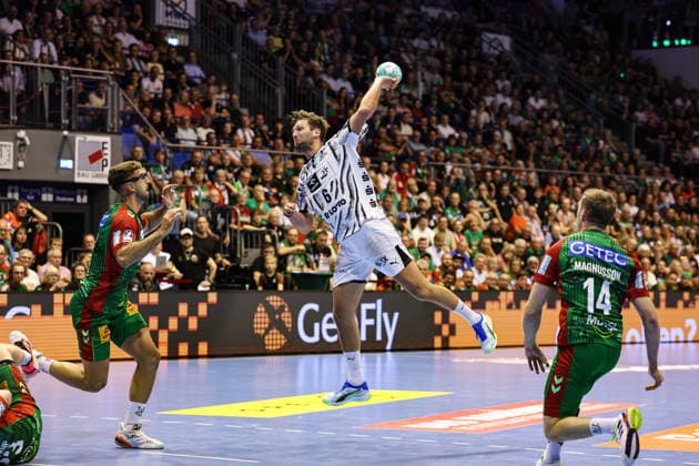 Harald Reinkind, THW Kiel, 6th Handball Bundesliga Season 2026–2027: SC Magdeburg vs. THW Kiel at the GETEC Arena in Magdeburg; Action, Handball, Germany, September 30, 2026