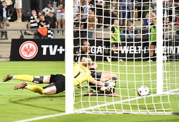 September 30, 2026, xhbx, Soccer UEFA Women s Europa Cup Qualifiers, Eintracht Frankfurt vs. Fimleikafelag Hafnarfjördur, Goal scored, Goal making it 4–1 by Aldis Guðlaugsdottir (Fimleikafelag Hafnarfjörður), Hayley Raso (Eintracht Frankfurt Women s Team), Frankfurt