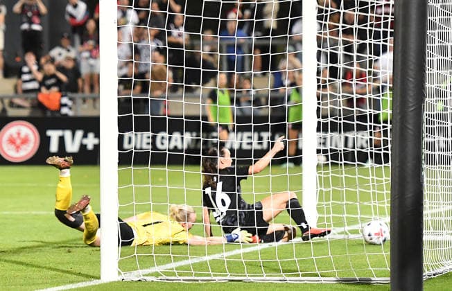September 30, 2026, xhbx, Soccer UEFA Women s Europa Cup Qualifiers, Eintracht Frankfurt vs. Fimleikafelag Hafnarfjördur, Goal scored, Goal making it 4–1 by Aldis Guðlaugsdottir (Fimleikafelag Hafnarfjörður), Hayley Raso (Eintracht Frankfurt Women s Team), Frankfurt