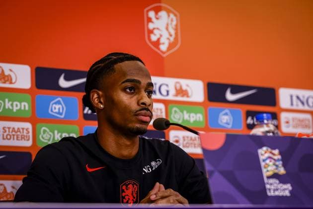 THESSALONIKI , 30-09-2026 , Toumba Stadium , season 2026 2027 , UEFA Nations League football , Picture shows Netherlands player Crysencio Summerville during the press conference, PK, Pressekonferenz md-1 Press conference Netherlands in Thessaloniki x207760253x Copyright: