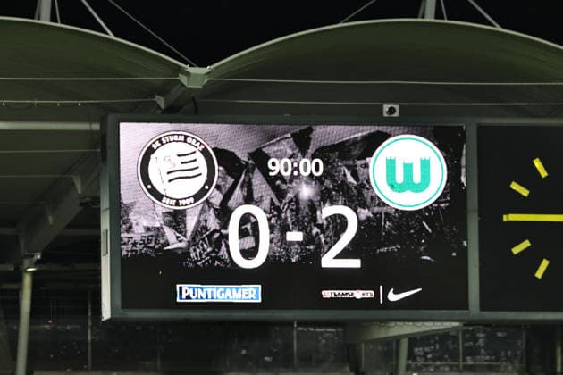 SOCCER - WEC, Sturm vs Wolfsburg GRAZ,AUSTRIA,30.SEP.26 - SOCCER - UEFA Women s Europa Cup, qualification, SK Sturm Graz vs VfL Wolfsburg. Image shows scoring board.  GEPAxpictures xChrisxBauer
