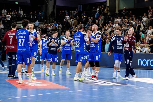 FLENSBURG, GERMANY - SEPTEMBER 30: celebration after victory SG Flensburg-Handewitt during the EHF European League match between SG Flensburg-Handewitt vs Fraikin BM. Granollers at GGW Arena on matchday 1 of the Group Matches Group E on September 30, 2026 in Flensburg, Germany. Schleswig-Holstein Germany Copyright: xMarioxM.xKobergx