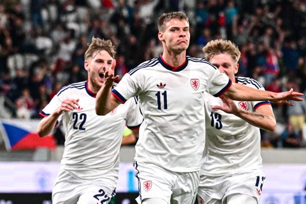 L-R Pavel Kacor, Lukas Masek, and Albert Labik (all CZE) celebrate a goal in the UEFA Under-21 European Football Championship qualifier Group B match Czechia vs Bulgaria, Hradec Kralove, Czech Republic, September 30, 2026. (CTKxPhoto DavidxTanecek) CTKPhotoP2026093008243  CTKPhotoP2026093008243