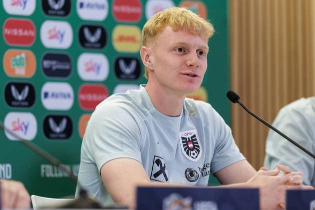 SOCCER - NL, IRL vs AUT DUBLIN,IRELAND,30.SEP.26 - SOCCER - UEFA Nations League, OEFB international match, Länderspiel, Nationalmannschaft Ireland vs Austria, preview, press conference, PK, Pressekonferenz team AUT. Image shows Nicolas Seiwald (AUT).  GEPAxpictures xArminxRauthner