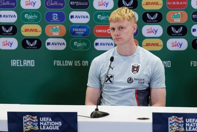 SOCCER - NL, IRL vs AUT DUBLIN,IRELAND,30.SEP.26 - SOCCER - UEFA Nations League, OEFB international match, Länderspiel, Nationalmannschaft Ireland vs Austria, preview, press conference, PK, Pressekonferenz team AUT. Image shows Nicolas Seiwald (AUT).  GEPAxpictures xArminxRauthner