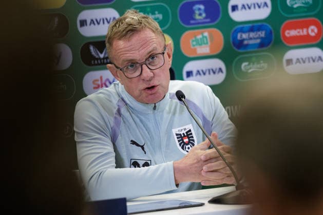 SOCCER - NL, IRL vs AUT DUBLIN,IRELAND,30.SEP.26 - SOCCER - UEFA Nations League, OEFB international match, Länderspiel, Nationalmannschaft Ireland vs Austria, preview, press conference, PK, Pressekonferenz team AUT. Image shows head coach Ralf Rangnick (AUT).  GEPAxpictures xArminxRauthner