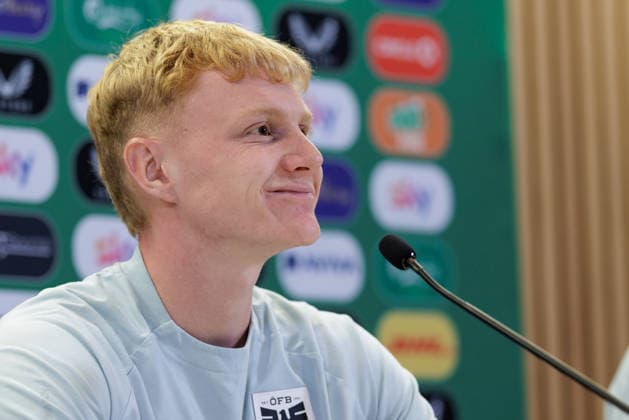 SOCCER - NL, IRL vs AUT DUBLIN,IRELAND,30.SEP.26 - SOCCER - UEFA Nations League, OEFB international match, Länderspiel, Nationalmannschaft Ireland vs Austria, preview, press conference, PK, Pressekonferenz team AUT. Image shows Nicolas Seiwald (AUT). GEPAxpictures xArminxRauthner