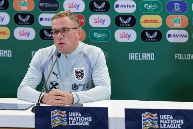 SOCCER - NL, IRL vs AUT DUBLIN,IRELAND,30.SEP.26 - SOCCER - UEFA Nations League, OEFB international match, Länderspiel, Nationalmannschaft Ireland vs Austria, preview, press conference, PK, Pressekonferenz team AUT. Image shows head coach Ralf Rangnick (AUT).  GEPAxpictures xArminxRauthner