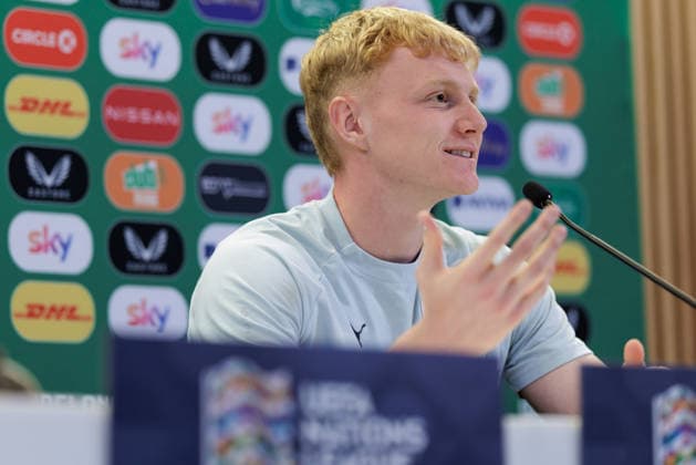 SOCCER - NL, IRL vs AUT DUBLIN,IRELAND,30.SEP.26 - SOCCER - UEFA Nations League, OEFB international match, Länderspiel, Nationalmannschaft Ireland vs Austria, preview, press conference, PK, Pressekonferenz team AUT. Image shows Nicolas Seiwald (AUT). GEPAxpictures xArminxRauthner