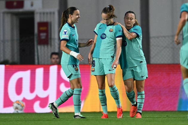 IPA89151546 - Caroline Graham Hansen of F.C. Barcelona celebrates after scoring the goal that made the score 0-1 during Matchday 2 of the group stage of the 2026 27 UEFA Women s Champions League, a soccer match between A.S. Roma and F.C. Barcelona at Tre Fontane Stadium on September 30, 2026, in Rome, Italy.  Copyright: xDomenicoxCippitelli IPAxSportx xx IPA89151546