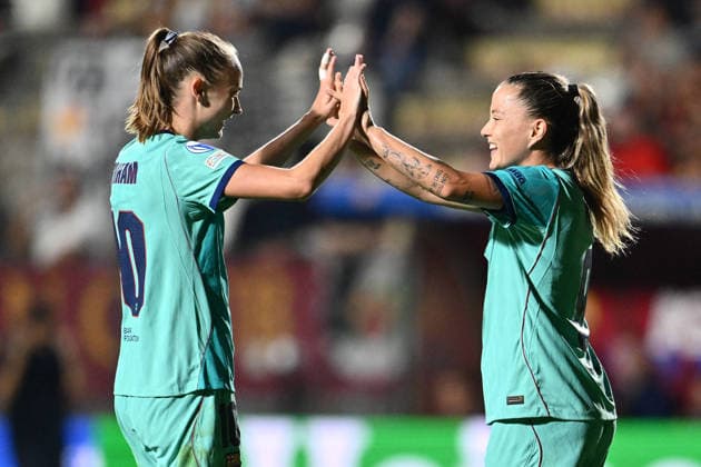 SOCCER - Women s Champions League - AS Roma vs. FC Barcelona, Barca Photo by IPA ABACAPRESS.COM89151548 - Claudia Pina of F.C. Barcelona celebrates after scoring the goal that made the score 0-3 during Matchday 2 of the 2026 27 UEFA Women s Champions League group stage, a soccer match between A.S. Roma and F.C. Barcelona at Tre Fontane Stadium on September 30, 2026, in Rome, Italy. Rome Italy  Copyright: xIPAxSport ABACAx