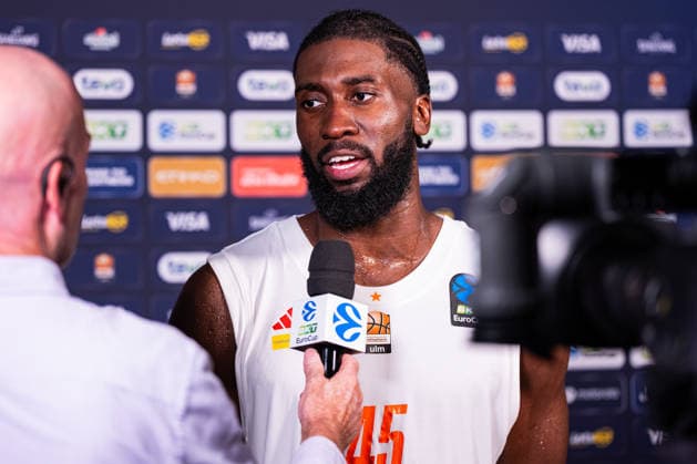 BKT EuroCup Ratiopharm Ulm vs. Balkan Botevgrad September 30, 2026 Ulm, GERMANY September 30, 2026 Oluwasimisola Shittu of Ratiopharm Ulm, 45, in an interview following Ulm’s 98–84 victory in the game between Ratiopharm Ulm and Balkan Botevgrad on Matchday 1 of the BKT EuroCup at the ratiopharm Arena Ulm Copyright: xBEAUTIFULxSPORTS Steinx